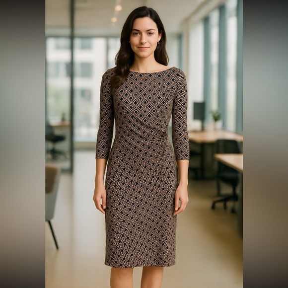 Lauren Ralph Lauren Dresses & Skirts - Ralph Lauren Black And Brown Geometric Style 3/4 Length Sleeve Dress Size 8